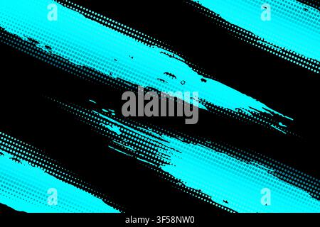 Cyan Blue Halftone Grunge Paint Stroke Background Isolated on Black Stock Vector