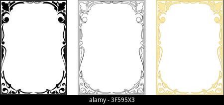 Art Nouveau style vector frame set in monochrome and gold. Perfect for A-size posters and covers. Stock Vector