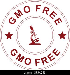 GMO Free Label with Microscope Illustration for Organic Product Certification Stock Vector