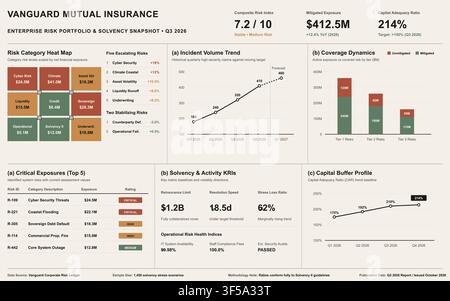 Professional vector interface displaying financial risk metrics, heat maps, and data charts for corporate solvency. Stock Vector