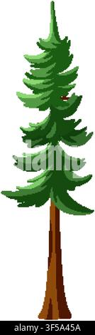 Cartoon style evergreen tree vector with green needles and brown trunk isolated on white. Stock Vector