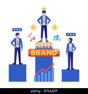 Personal Branding Competition with Leader Standing on The Highest Podium. Personal Branding Competition Concept Stock Vector