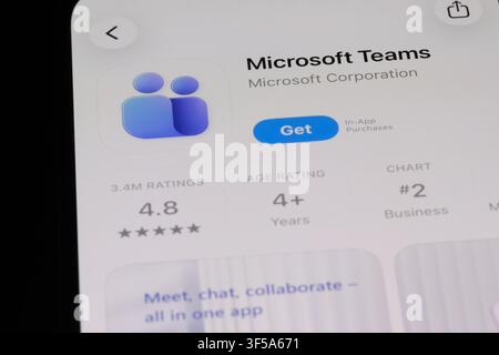 Shanghai,China-July 30th 2026: Microsoft Teams app download page on phone screen Stock Photo