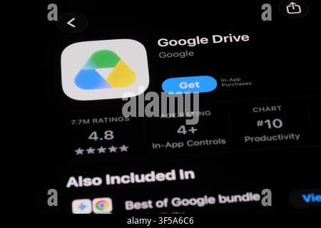 Shanghai,China-July 30th 2026: Google Drive app download page on phone screen Stock Photo