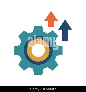 Business Gear Icon with Upward Arrows Representing Optimization and Growth white background isolated Stock Vector