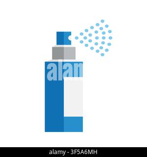 Vector flat illustration of a blue spray bottle with mist, suitable for health, hygiene, medical, and beauty concepts. white background isolated Stock Vector