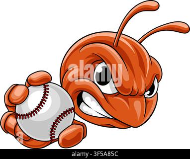 An ant, bug or beetle insect baseball sports team mascot cartoon character holding a ball. Stock Vector