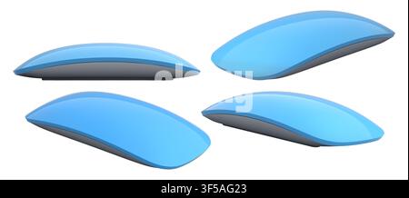 Set of wireless computer mice in various colors side by side isolated on white background, tech design concept Stock Photo