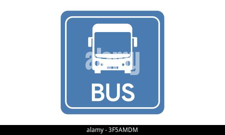 Bus stop sign vector icon. Blue and white colors flat style. Public transport station, urban mobility, and road traffic sign concept. Stock Vector