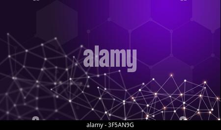 Technology background concept, Abstract connected network on bright purple blurred background. Stock Photo