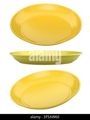 Set of colorful plastic plates isolated on a white background. Concept of tableware variety Stock Photo