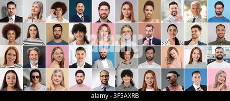 Many different men and women. Collage of portraits Stock Photo