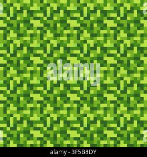 Pixel art green grass block texture. Seamless pattern. Stock Vector