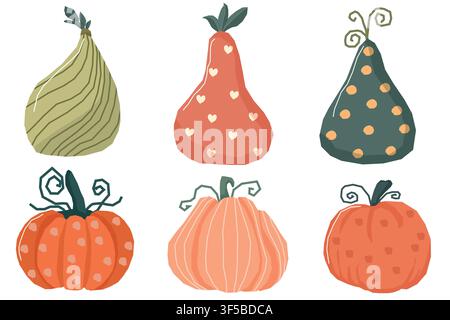 Cute autumn pumpkin collection vector illustration isolated on white background Stock Vector