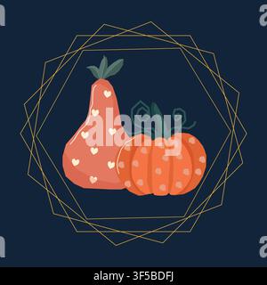Cute autumn pumpkin composition vector illustration on dark background Stock Vector