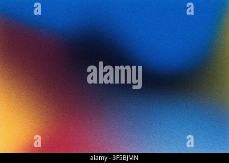 Grainy abstract background showing smooth gradient of blue, yellow, red and purple hues Stock Photo
