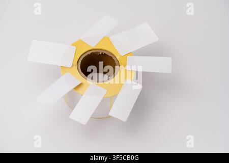 Rolls of white labels isolated. Labels for direct thermal or thermal transfer printing. Blank sticky label roll for thermal transfer printing pirce cr Stock Photo