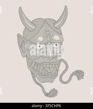 Hannya demon mask, traditional japanese culture, vintage Engraving drawing style vector illustration Stock Vector