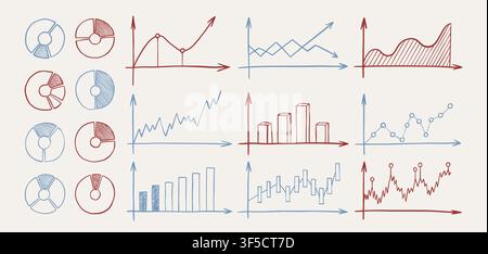Chart sketch. Hand drawn data graph, graphic pie diagram or creative business infographic with creative elements, charts and graphs for business presentation. Vector doodle style isolated illustration Stock Vector