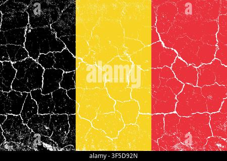 Belgium flag in grunge style, cracked and weathered texture with faded, sun-bleached colors. Shows the black, yellow, red colors. Perfect for patriotic, travel, and cultural design projects. Stock Vector