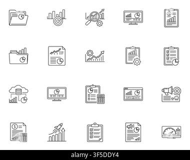 Business Analytics Data Report Vector Line Icon Set Stock Vector