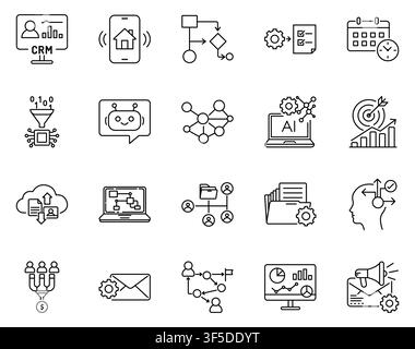 Business Automation Artificial Intelligence Line Icon Set Stock Vector