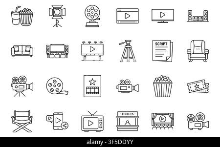Cinema Movie Entertainment Equipment Vector Line Icon Set Stock Vector