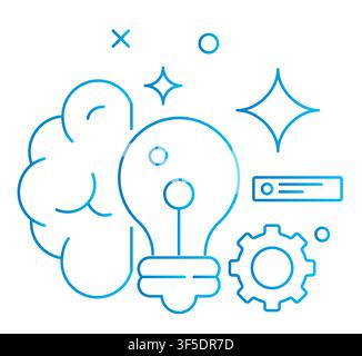 Generative AI - Creative Idea Develipment Process - Brain with Light Bulb  - Stock Illustration  as EPS 10 File Stock Vector