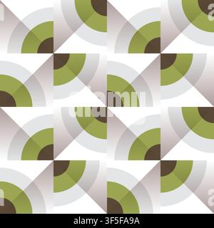 Mid century modern green and brown quarter circle background, seamless vector pattern., Geometric avocado green arc pattern, Vector illustration, abst Stock Vector