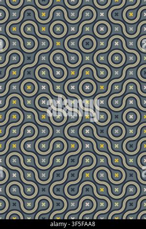 Organic Loop Illusion Pattern, curved lines connected into endless pattern, loops and ovals in flowing rhythm. reaction diffusion geometry aesthetics, Stock Vector
