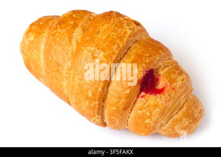 Croissant with jam on a white background. One croissant close-up. Stock Photo