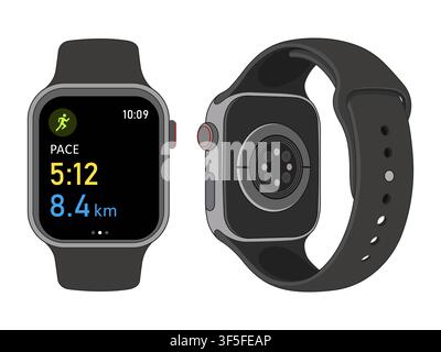 Modern Smart Watch Vector Illustration with Fitness Tracking and Digital Display Screen Stock Vector
