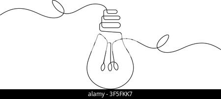 Hand holding light bulb continuous one line art minimalist outline vector illustration Stock Vector