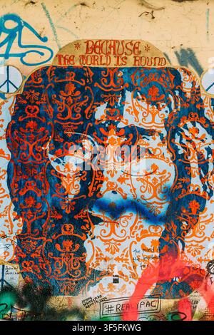 Famous place in Prague - The John Lennon Wall, Czech Republic Stock Photo