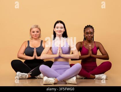 Group Of Women With Different Sizes And Skin Types Practicing Yoga Together Stock Photo