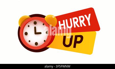 Hurry up sale sign with a red alarm clock. Promotional banner for limited time offers. Vector illustration. Stock Vector