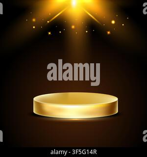 Golden Podium with Spotlight on Dark Background, Luxury Product Display Stage for winners, champions, and premium ceremony celebrations, for cosmetic Stock Vector
