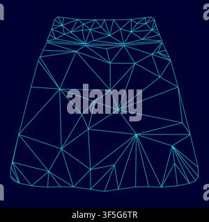 Skirt low poly triangulation triangulated polygonal electric cyan blue vibrant aqua neon color outline contour line Stock Vector