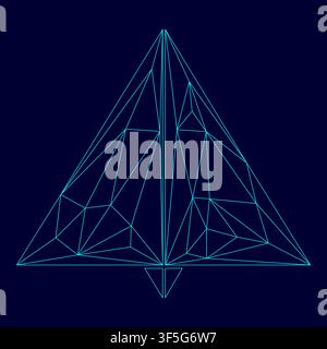 Paper airplane low poly triangulation triangulated polygonal electric cyan blue vibrant aqua neon color outline contour line Stock Vector
