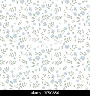 Flowers and leaves on twigs, seamless pattern. Vector illustration. Forget-me-nots and cornflowers, Floral pattern for fabric, scrapbooking. Spring th Stock Vector