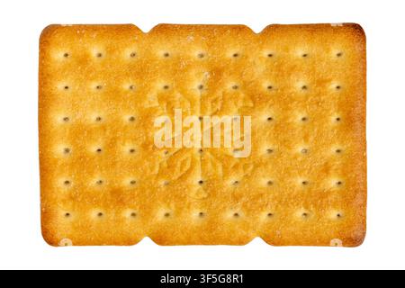 Rectangular salted cracker showing perforated grid and central embossed motif Stock Photo