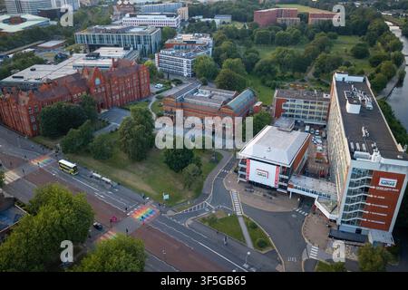 Aerial View of Salford Museum and Art Gallery, Peel Building, and Salford Campus Stock Photo