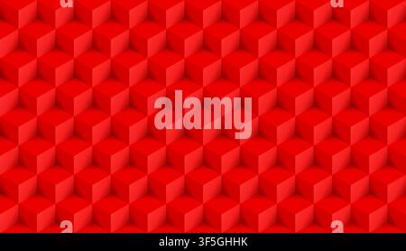 3D realistic red square pattern. Medern cube texture. Geometric symmetry background. Vector illustration Stock Vector