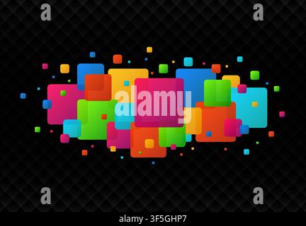 Modern colored squares glitter abstract isolated on black abstract background. Colorful particles pattern concept. New design for presentation, poster Stock Vector