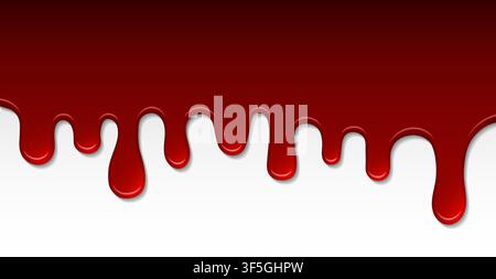 Dripping blood abstract. Flowing red liquid, dripping wet, blood decor border isolated on white. Vector illustration Stock Vector