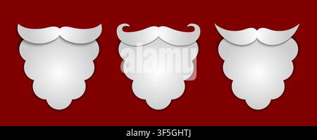 Vector abstract snow paper Santa's beard with shadows 3 in 1 on red background. Vector illustration Stock Vector
