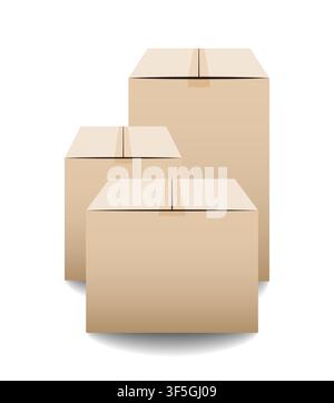 Brown closed carton delivery packaging boxes isolated on white background. Vector illustration Stock Vector