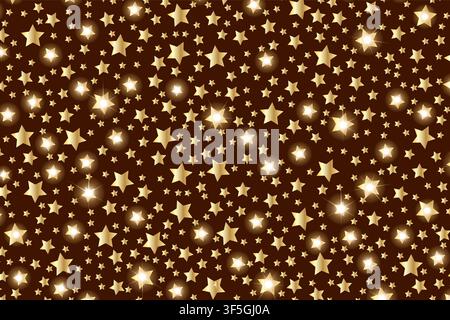Abstract golden starfall effect pattern on brown background. Christmass and New year gift paper print. Anniversary glitter concept. Festive backdrop. Stock Vector