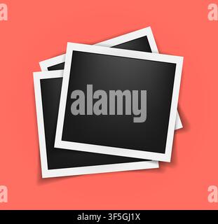 Pack of square frames template with shadows isolated. Living coral - color of 2019 year. Memories concept in modern style. Vector illustration Stock Vector