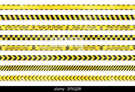 Realistic black and yellow seamless Covid-19 warning stripe lines isolated. Stop, Police, Warning, Danger, Quarantine, Under Construction, Do not cros Stock Vector